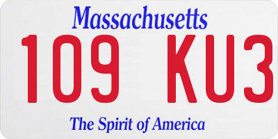 MA license plate 109KU3