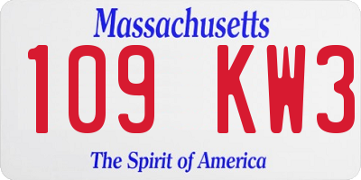 MA license plate 109KW3