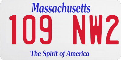 MA license plate 109NW2