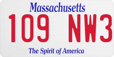 MA license plate 109NW3