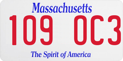 MA license plate 109OC3