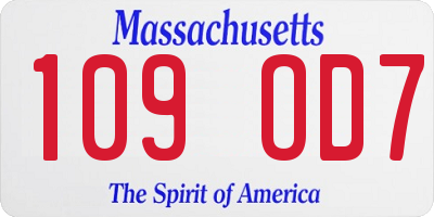 MA license plate 109OD7