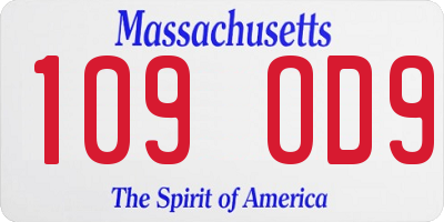 MA license plate 109OD9