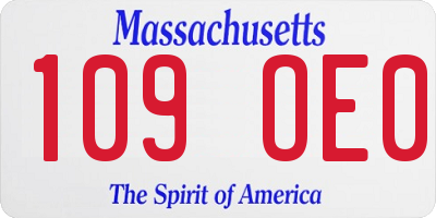MA license plate 109OE0