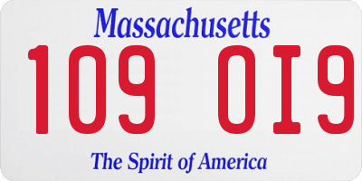 MA license plate 109OI9