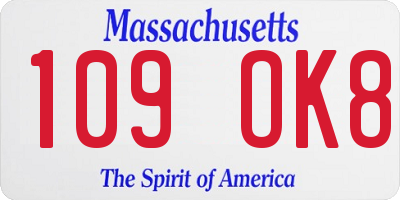 MA license plate 109OK8