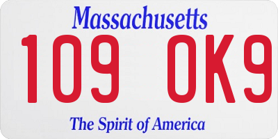 MA license plate 109OK9