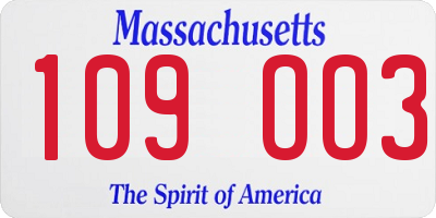 MA license plate 109OO3