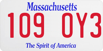 MA license plate 109OY3