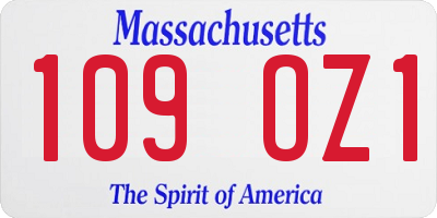 MA license plate 109OZ1