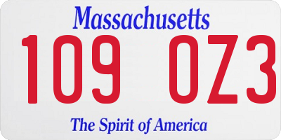 MA license plate 109OZ3