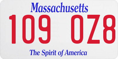 MA license plate 109OZ8