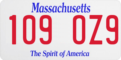 MA license plate 109OZ9