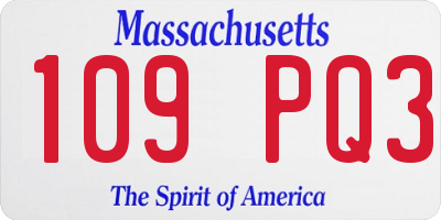 MA license plate 109PQ3