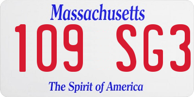 MA license plate 109SG3