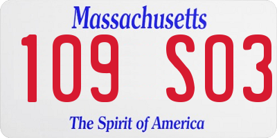 MA license plate 109SO3