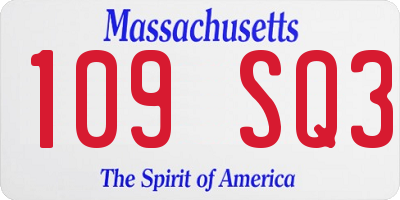 MA license plate 109SQ3