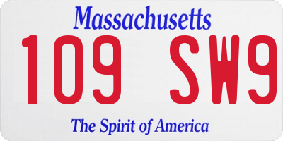 MA license plate 109SW9