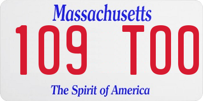MA license plate 109TO0