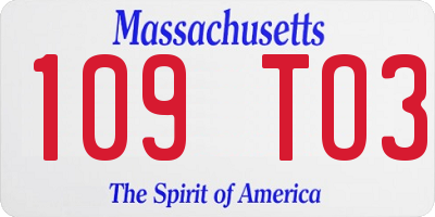MA license plate 109TO3