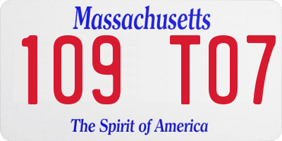 MA license plate 109TO7