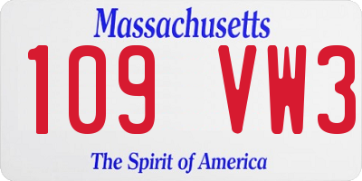 MA license plate 109VW3