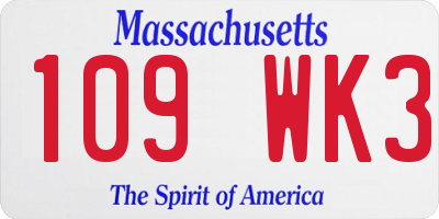 MA license plate 109WK3