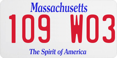 MA license plate 109WO3