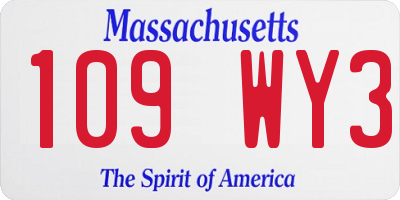 MA license plate 109WY3