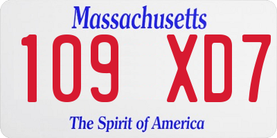 MA license plate 109XD7