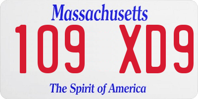 MA license plate 109XD9