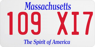 MA license plate 109XI7