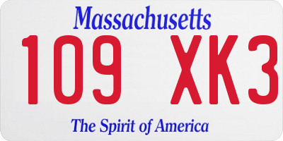 MA license plate 109XK3