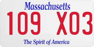 MA license plate 109XO3