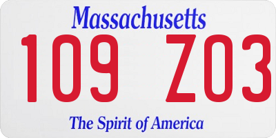 MA license plate 109ZO3