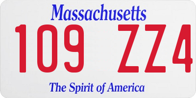 MA license plate 109ZZ4