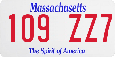 MA license plate 109ZZ7