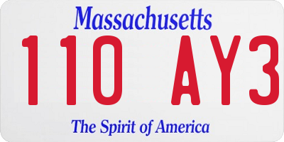 MA license plate 110AY3