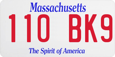 MA license plate 110BK9