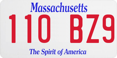 MA license plate 110BZ9