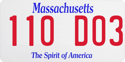 MA license plate 110DO3