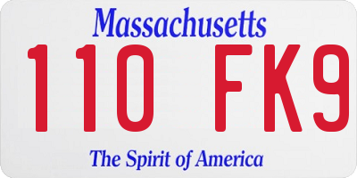 MA license plate 110FK9