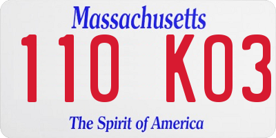 MA license plate 110KO3