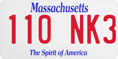 MA license plate 110NK3
