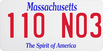 MA license plate 110NO3