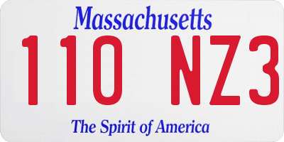 MA license plate 110NZ3