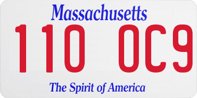 MA license plate 110OC9
