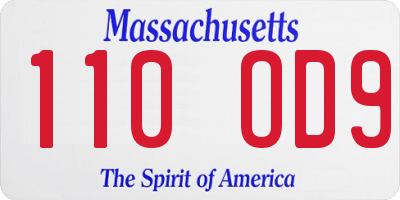 MA license plate 110OD9