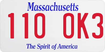 MA license plate 110OK3