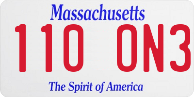 MA license plate 110ON3